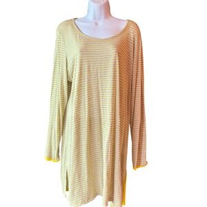 EILEEN FISHER 100% Linen Tee Shirt Tunic Shift Dress Gray Yellow Stripe‎ Sz Lg